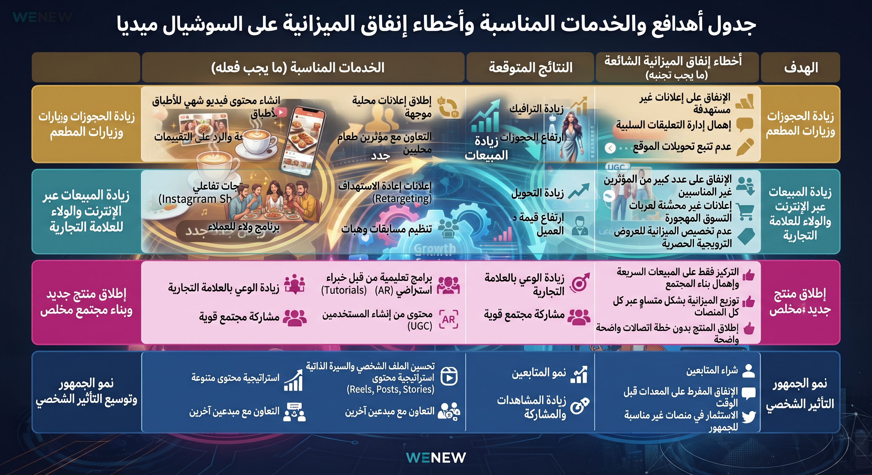 جدول أهداف المشاريع والخدمات المناسبة وأخطاء إنفاق الميزانية على السوشيال ميديا