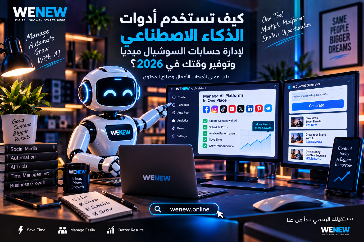 كيف تستخدم أدوات الذكاء الاصطناعي لإدارة حسابات السوشيال ميديا وتوفير وقتك في 2026؟