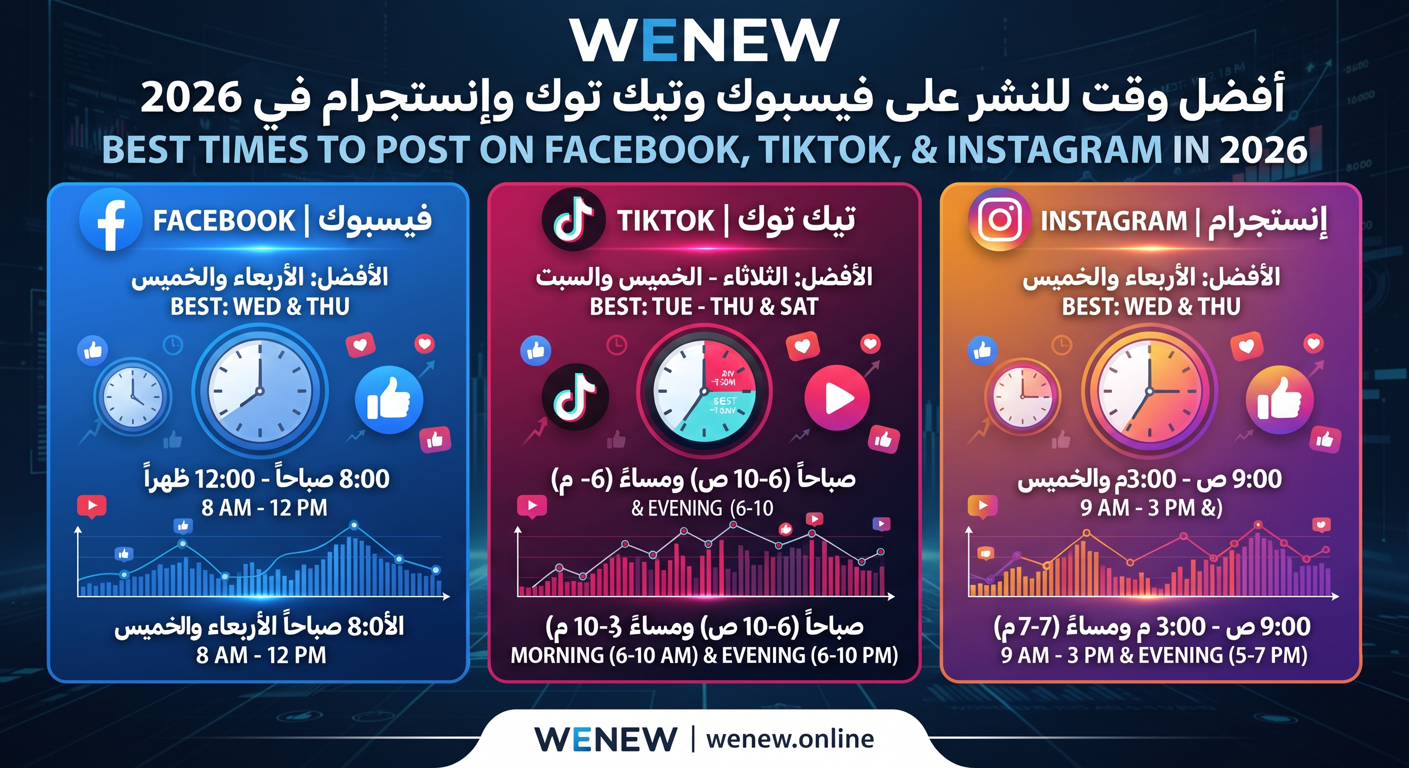 أفضل وقت للنشر على فيسبوك وتيك توك وإنستجرام في 2026